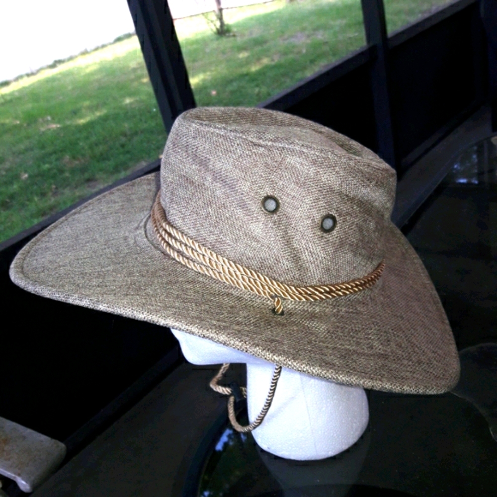 Aussie Outback Brown Canvas Hat w Draw strings and - Picture 4 of 7